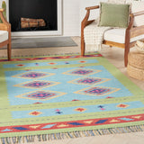 Nourison Baja Tribal Blue/Green 3'6" x 5'6" Area -rug, Easy -cleaning, Non Shedding, Bed Room, Living Room, Dining Room, Kitchen (3x5)