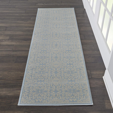 Nourison Jubilant Floral Ivory/Light Blue 2'3'' x 7'3'' Area-Rug, Easy-Clean, Non Shedding, Bed Room, Living Room, Dining Room, Kitchen (2x7)