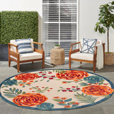 Nourison Aloha Indoor/Outdoor Ivory Multicolor 5'3" x Round Area Rug, Easy-Cleaning, Non Shedding, Bed Room, Living Room, Dining Room, Backyard, Deck, Patio (5 Round)
