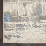 Nourison Solace Modern Ivory/Grey/Blue 2'3" x 7'3" Area Rug, Easy Cleaning, Non Shedding, Bed Room, Living Room, Dining Room, Kitchen, (7' Runner)