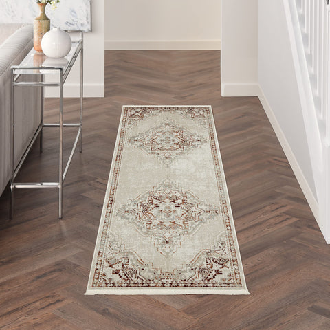 Nourison Geneva Mocha Silver 2'2" x 7'6" Area Rug, Traditional, French Country, Easy Cleaning, Non Shedding, Bed Room, Living Room, Dining Room, Kitchen, (8' x Runner)