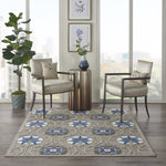 Nourison Aloha Indoor/Outdoor Grey/Blue 3'6" x 5'6" Area Rug, Easy Clean, Non Shedding, Bed Room, Living Room, Dining Room, Deck, Backyard, Patio (4x6)