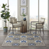 Nourison Aloha Indoor/Outdoor Grey/Blue 3'6" x 5'6" Area Rug, Easy Clean, Non Shedding, Bed Room, Living Room, Dining Room, Deck, Backyard, Patio (4x6)