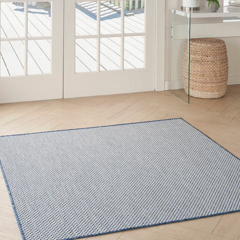 Nourison Courtyard 5' x Square Ivory Blue Fabric Modern Area Rug (5' Square)