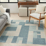 Nourison Astra Machine Washable Geometric Blue Ivory 4' x 6' Area -Rug, Easy -Cleaning, Non Shedding, Bed Room, Living Room, Dining Room, Kitchen (4x6)