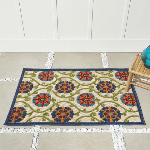 Nourison Aloha Indoor/Outdoor Blue/Multicolor 2'8" x 4' Area -Rug, Easy -Cleaning, Non Shedding, Bed Room, Living Room, Dining Room, Deck, Backyard, Patio (3x4)