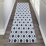Nourison Grafix Mid-century White/Navy 2'3" x 7'6" Area -Rug, Easy -Cleaning, Non Shedding, Bed Room, Living Room, Dining Room, Kitchen (2x7)