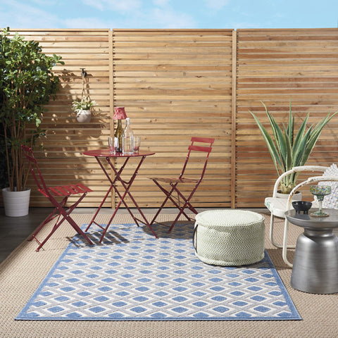 Nourison Aloha Indoor/Outdoor Blue/Grey 3'6" x 5'6" Area Rug, Easy Cleaning, Non Shedding, Bed Room, Living Room, Dining Room, Deck, Backyard, Patio (4x6)