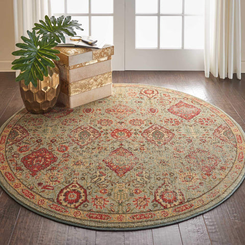 Nourison Somerset Bohemian Light Green 5'6" x Round Area -Rug, Easy -Cleaning, Non Shedding, Bed Room, Living Room, Dining Room, Kitchen (6 Round)" }