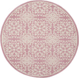 Nourison Jubilant Floral Ivory/Pink 5'3'' x Round Area-Rug, Easy-Cleaning, Non Shedding, Bed Room, Living Room, Dining Room, Kitchen (5 Round)