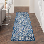 Nourison Aloha Indoor/Outdoor Ivory/Navy 2'3" x 12' Area Rug, Easy Cleaning, Non Shedding, Bed Room, Living Room, Dining Room, Backyard, Deck, Patio (2x12)