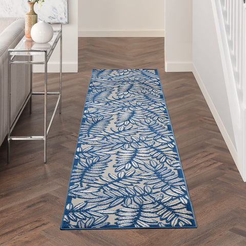 Nourison Aloha Indoor/Outdoor Ivory/Navy 2'3" x 12' Area Rug, Easy Cleaning, Non Shedding, Bed Room, Living Room, Dining Room, Backyard, Deck, Patio (2x12)