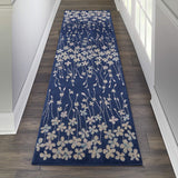 Nourison Tranquil Floral Navy 2'3" x 7'3" Area Rug, Easy Cleaning, Non Shedding, Bed Room, Living Room, Dining Room, Kitchen (2x7)