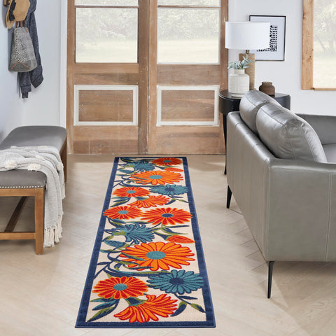 Nourison Aloha Outdoor Multicolor 2'3" x 10' Area Rug, Easy Cleaning, Non Shedding, Bed Room, Living Room, Dining Room, Deck, Backyard, Patio (2x10)