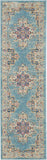 Nourison Passion Light Blue 2'2" x 7'6" Area Rug, Boho, Traditional, Easy Clean, Non Shedding, Bed Room, Living Room, Hallway, (8' Runner)