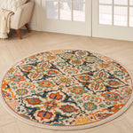 Nourison Allur Bohemian Ivory Multicolor 4' x Round Area -Rug, Easy -Cleaning, Non Shedding, Bed Room, Living Room, Dining Room, Kitchen (4 Round)