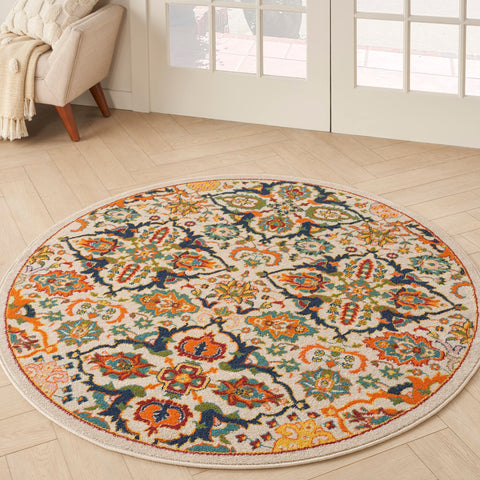 Nourison Allur Bohemian Ivory Multicolor 4' x Round Area -Rug, Easy -Cleaning, Non Shedding, Bed Room, Living Room, Dining Room, Kitchen (4 Round)