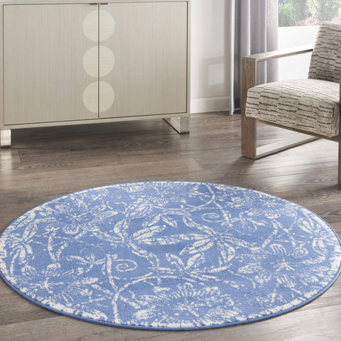 Nourison Whimsicle Floral Blue 5' x Round Area Rug, Easy Cleaning, Non Shedding, Bed Room, Living Room, Dining Room, Kitchen (5 Round)