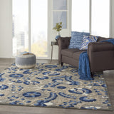 Nourison Aloha Indoor/Outdoor Natural/Blue 9'6" x 13' Area Rug, Easy Cleaning, Non Shedding, Bed Room, Living Room, Dining Room, Backyard, Deck, Patio (10x13)