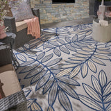 Nourison Aloha Indoor/Outdoor Ivory/Navy 5'3" x 7'5" Area Rug, Easy Cleaning, Non Shedding, Bed Room, Living Room, Dining Room, Backyard, Deck, Patio (5x7)