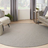 Nourison Courtyard Indoor/Outdoor Ivory/Charcoal 6' x Round Area Rug, Easy Cleaning, Non Shedding, Bed Room, Living Room, Dining Room, Backyard, Deck, Patio (6 Round)