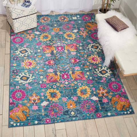 Nourison Passion Denim 3'9" x 5'9" Area Rug, Boho, Moroccan, Bed Room, Living Room, Dining Room, Kitchen, Easy Clean, Non Shedding, (4' x 6')