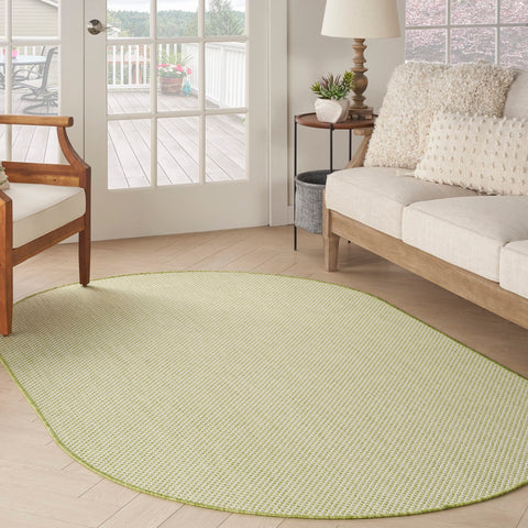 Nourison Courtyard Indoor/Outdoor Ivory Green 5' x 8' Oval Area Rug, Easy Cleaning, Non Shedding, Bed Room, Living Room, Dining Room, Backyard, Deck, Patio (5x8 Oval)