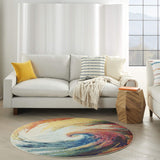 Nourison Celestial Multicolor Wave 4' x Round Area Rug, Abstract, Spiral, Bed Room, Living Room, Dining Room, Kitchen, Easy Cleaning, Non Shedding, (4' Round)