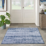 Nourison Essentials Indoor/Outdoor Solid Abstract Denim 5' x Square Area Rug, Easy Cleaning, Non Shedding, Bed Room, Living Room, Dining Room, Backyard, Deck, Patio (5 Square)