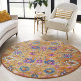 Nourison Passion Sunburst 5'3" x Round Area Rug, Boho, Moroccan, Bed Room, Living Room, Dining Room, Kitchen, Easy Cleaning, Non Shedding, (5' Round)