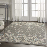 Nourison Tranquil Floral Grey/Beige 4' x 6' Area Rug, Easy Cleaning, Non Shedding, Bed Room, Living Room, Dining Room, Kitchen (4x6)