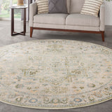 Nourison Astra Machine Washable Blue Green 5'3" x Round Area Rug, Easy Clean, Non Shedding, Bed Room, Living Room, Dining Room, Kitchen (5' Round)