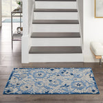 Nourison Aloha Indoor/Outdoor Blue/Grey 3' x 5' Area Rug, Easy Cleaning, Non Shedding, Bed Room, Living Room, Dining Room, Backyard, Deck, Patio (3x5)
