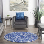 Nourison Whimsicle Floral Navy 5' x Round Area Rug, Easy Cleaning, Non Shedding, Bed Room, Living Room, Dining Room, Kitchen (5 Round)