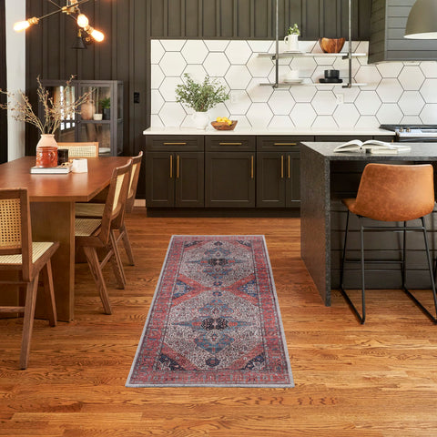 Nourison Brilliance Machine Washable Traditional Vintage Ivory/Brick 2' x 6' Area Rug, Easy Clean, Non Shedding, Bed Room, Living Room, Dining Room, Kitchen (2x6)