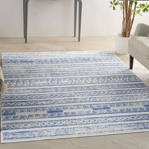 Nourison Whimsicle Tribal Ivory Blue 4' x 6' Area Rug, Easy Cleaning, Non Shedding, Bed Room, Living Room, Dining Room, Kitchen (4x6)