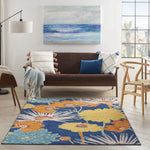 Nourison Allur Navy Multicolor 4' x 6' Area Rug, Modern, Floral, Bed Room, Living Room, Dining Room, Kitchen, Easy Cleaning, Non Shedding