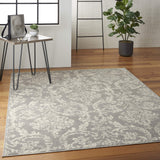 Nourison Jubilant Damask Grey 4' x 6' Area--Rug, Easy--Cleaning, Non Shedding, Bed Room, Living Room, Dining Room, Kitchen (4x6)