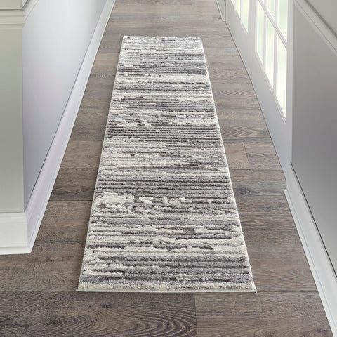 Nourison Textured Contemporary Abstract Grey/Ivory 2'2" x 7'6" Area -Rug, Easy -Cleaning, Non Shedding, Bed Room, Living Room, Dining Room, Kitchen (2x8)