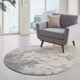 Nourison Tranquil Floral Grey/Pink 5'3" x Round Area -rug, Easy -cleaning, Non Shedding, Bed Room, Living Room, Dining Room, Kitchen (5 Round)