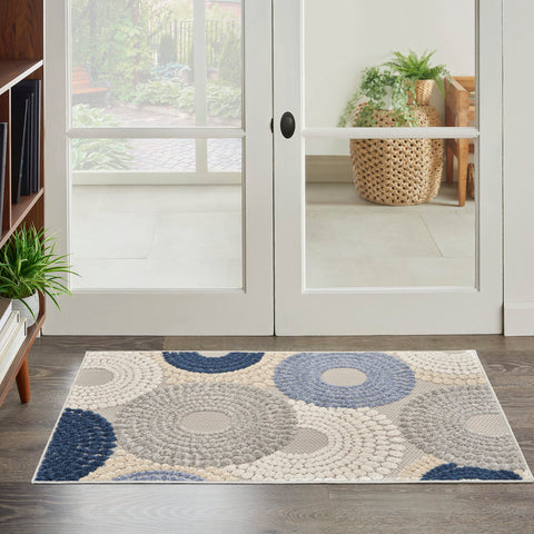 Nourison Aloha Indoor-Outdoor Blue/Grey 2'8" x 4' Area Rug, Easy Cleaning, Non Shedding, Bed Room, Living Room, Dining Room, Backyard, Deck, Patio, High-traffic Areas (2x4)