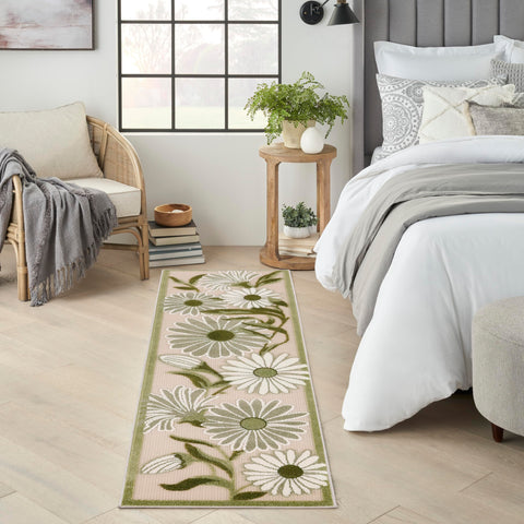 Nourison Aloha Indoor-Outdoor Ivory Green 2'3" x 8' Area Rug, Easy-Cleaning, Non Shedding, Bed Room, Living Room, Dining Room, Backyard, Patio, Deck (2x8)