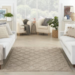 Nourison Easy Care Moroccan Natural Beige 5' x 7' Area Rug, Trellis, Easy Cleaning, Non Shedding, Bed Room, Living Room, Dining Room, Backyard, Deck, Patio (5x7)