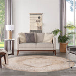 Nourison Astra Machine Washable Beige 5'3" x Round Area Rug, Easy Clean, Non Shedding, Bed Room, Living Room, Dining Room, Kitchen (5' Round)