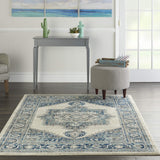 Nourison Traditional Vintage Traditional Ivory Blue 5'3" x 7'3" Area Rug, Easy Cleaning, Non Shedding, Bed Room, Living Room, Dining Room, Kitchen (5x7)