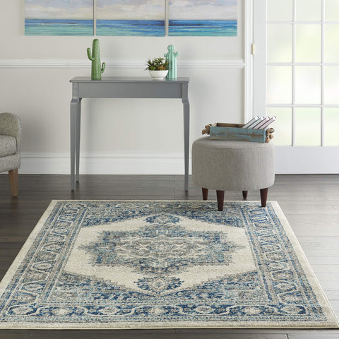 Nourison Traditional Vintage Traditional Ivory Blue 5'3" x 7'3" Area Rug, Easy Cleaning, Non Shedding, Bed Room, Living Room, Dining Room, Kitchen (5x7)
