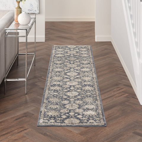 Nourison Concerto Traditional Blue/Beige 2'2" x 7'6" Area -Rug, Easy -Cleaning, Non Shedding, Bed Room, Living Room, Dining Room, Kitchen (2x7)