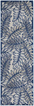 Nourison Aloha Indoor/Outdoor Ivory/Navy 2' x 6' Area Rug, Easy Cleaning, Non Shedding, Bed Room, Living Room, Dining Room, Backyard, Deck, Patio (2x6)