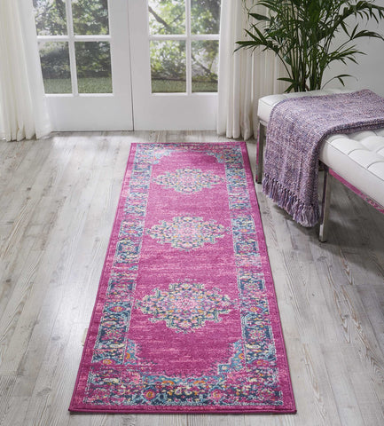 Nourison Passion Fuchsia 2'2" x 7'6" Area Rug, Boho, Traditional, Easy Clean, Non Shedding, Bed Room, Living Room, Hallway, (8' Runner)