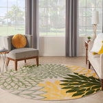 Nourison Aloha Indoor/Outdoor Green Multicolor 5'3" x Round Area Rug, Easy Cleaning, Non-Shedding, Bed Room, Living Room, Dining Room, Backyard, Patio, Deck (5 Round)